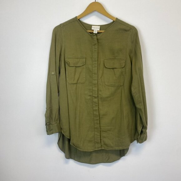 Ava and Viv Green Button Down Military Top - Picture 2 of 9